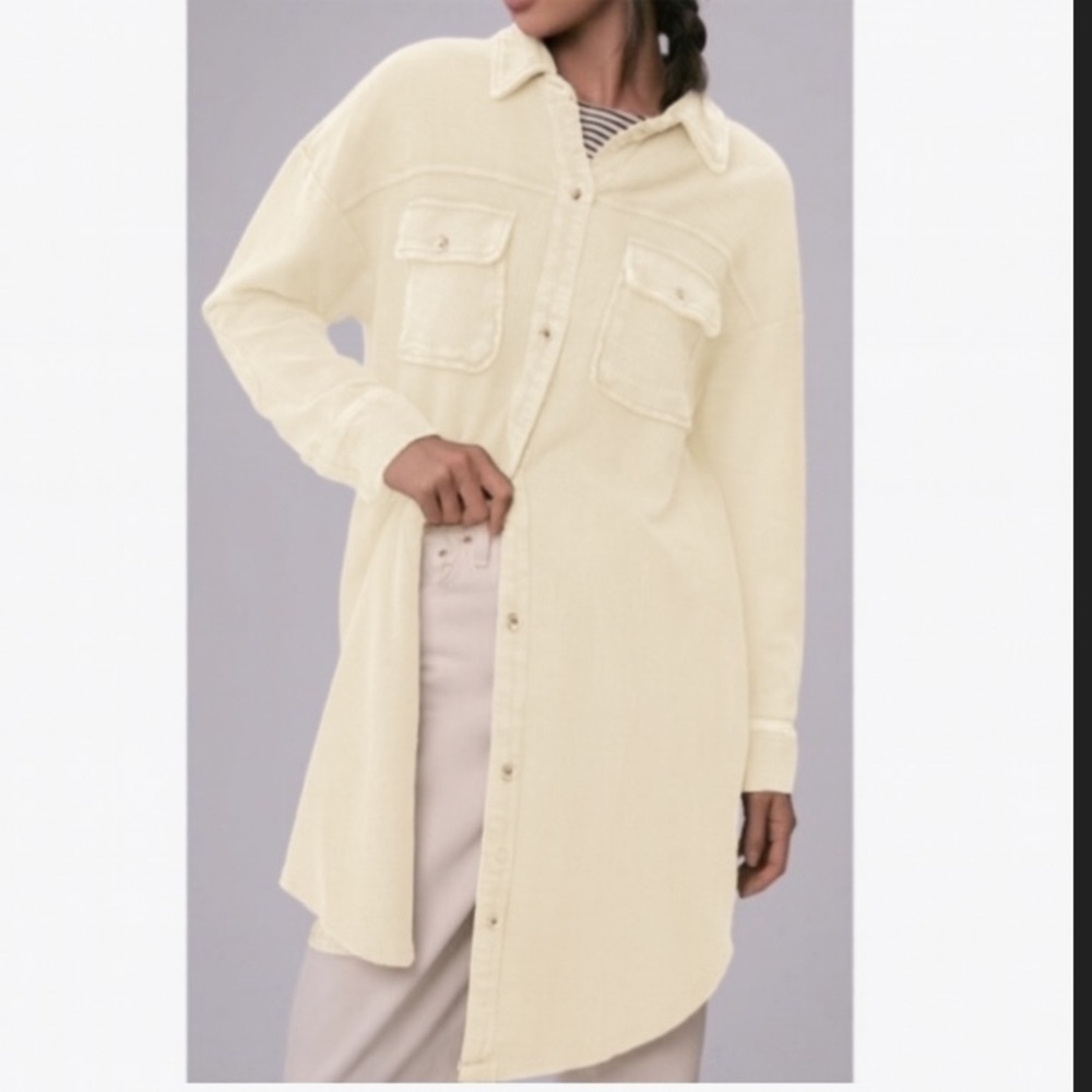 Anthropologie Pilcro Corduroy Relaxed Jacket Shacket ribbed cream summer $140